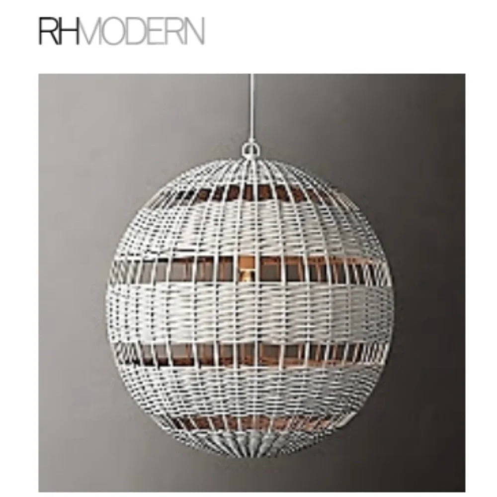 RH Restoration Hardware Montauk Rattan Pendant 26” White NEW